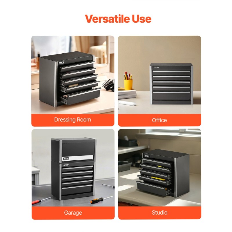 Pieni teräksinen työkalulaatikko viisi laatikkoa EVA-sisämatot PP-jalat musta