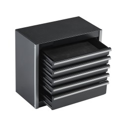 Pieni teräksinen työkalulaatikko viisi laatikkoa EVA-sisämatot PP-jalat musta