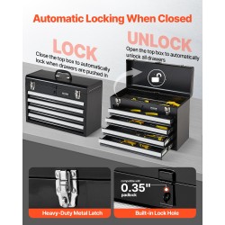 Metallinen 20,5-tuumainen työkalulaatikko 4 vetolaatikkoa kannettava EVA-sisävuorauksilla lukittava