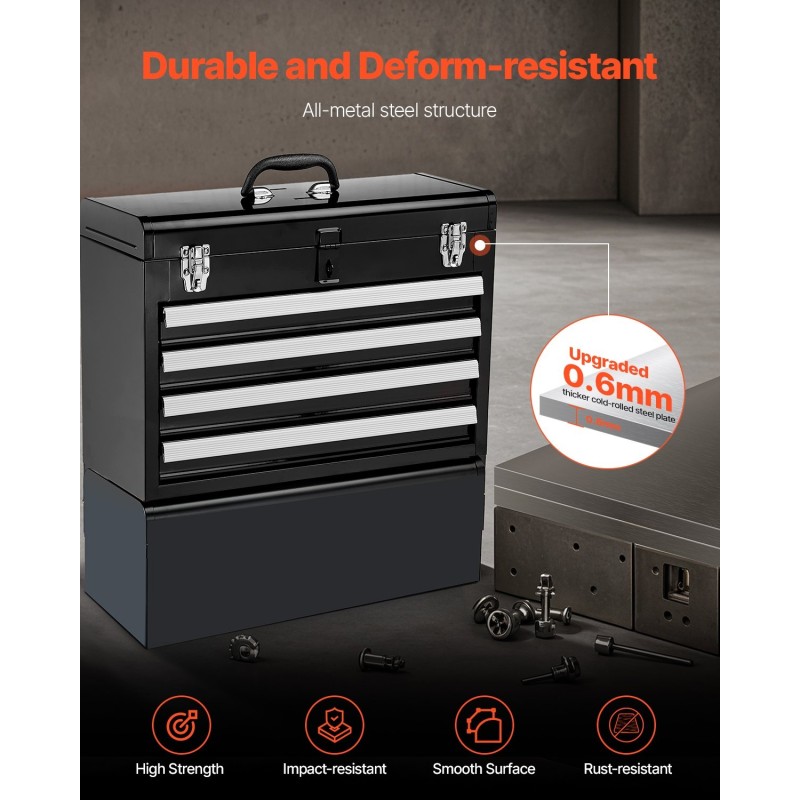 Metallinen 20,5-tuumainen työkalulaatikko 4 vetolaatikkoa kannettava EVA-sisävuorauksilla lukittava