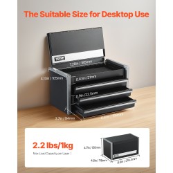 Teräksinen työkalulaatikko kolme vetolaatikkoa kompakti pientyökaluille pehmustetuilla sisuksilla musta