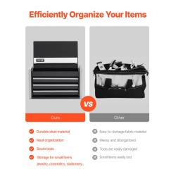 Teräksinen työkalulaatikko kolme vetolaatikkoa kompakti pientyökaluille pehmustetuilla sisuksilla musta