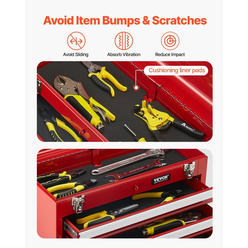 Metallinen työkalulaatikko 20,5-tuumainen 3 vetolaatikkoa EVA-sisämatot punainen