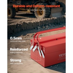 Työkalulaatikko jauhemaalattua terästä neljäntoista tuuman kaksitasoinen kolme tarjotinta punainen kantokahvalla lukitusreiällä