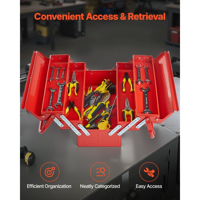 Työkalulaatikko jauhemaalattua terästä 18 tuumaa kolmitasoinen viisi tarjotinta kantokahvalla lukitusreiällä punainen