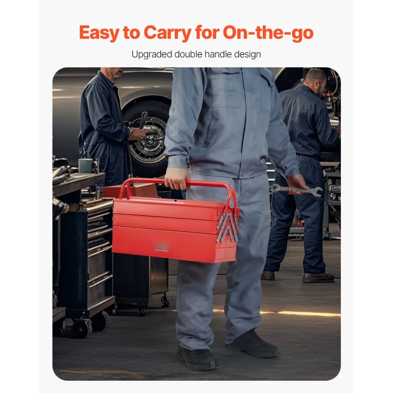 Työkalulaatikko jauhemaalattua terästä 18 tuumaa kolmitasoinen viisi tarjotinta kantokahvalla lukitusreiällä punainen