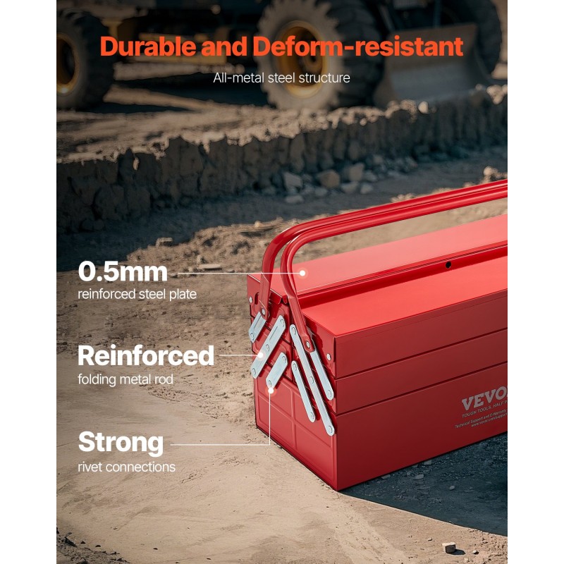 Työkalulaatikko jauhemaalattua terästä 18 tuumaa kolmitasoinen viisi tarjotinta kantokahvalla lukitusreiällä punainen