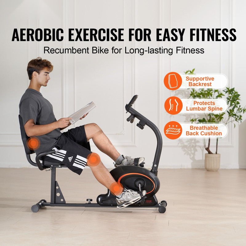 Selkänojallinen magneettinen kuntopyörä aikuisille ja senioreille säädettävällä istuimella LCD-näytöllä