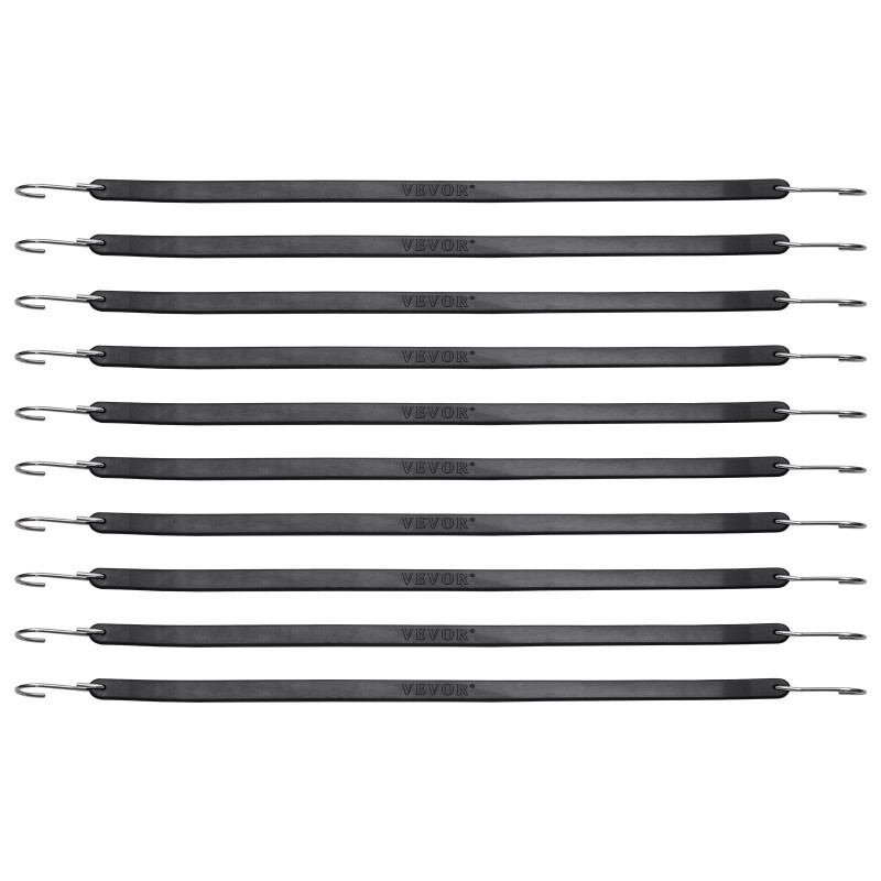 Litteät kumiset joustohihnat 19,8 mm 53 cm 50 kpl teräksisillä S-koukuilla musta