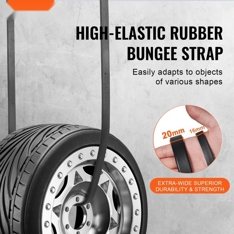 Litteät kumiset 20 mm leveät joustoköydet 20 kpl teräksisillä S-koukuilla kuormansidontaan