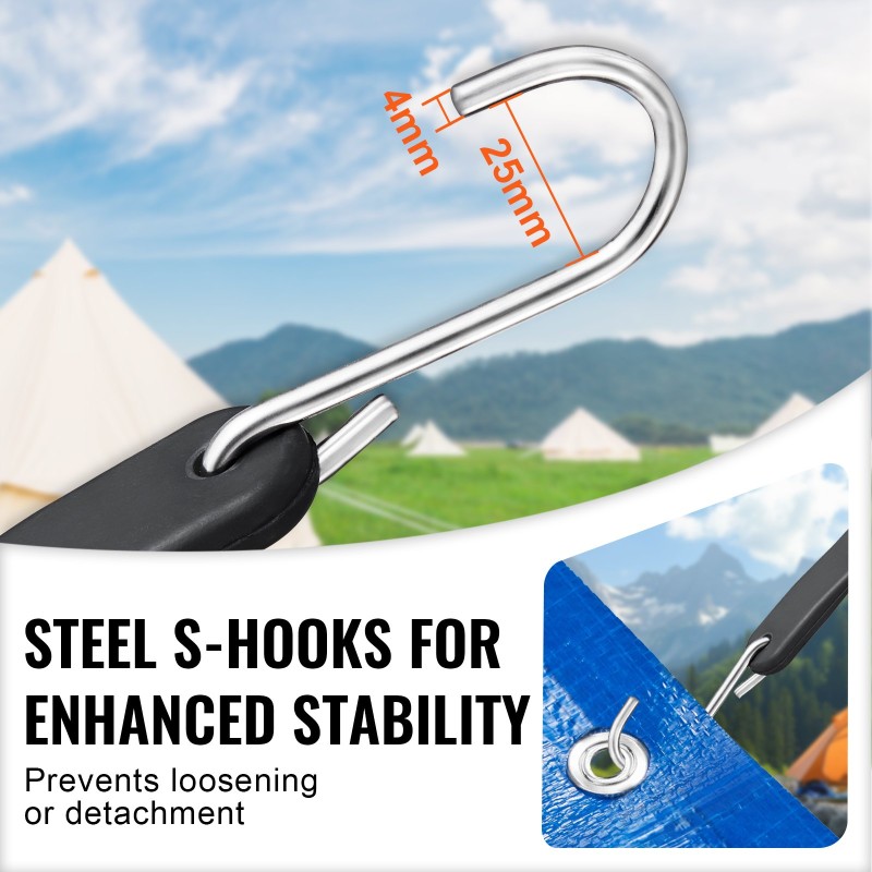 Litteät kumiset 20 mm leveät joustoköydet 20 kpl teräksisillä S-koukuilla kuormansidontaan