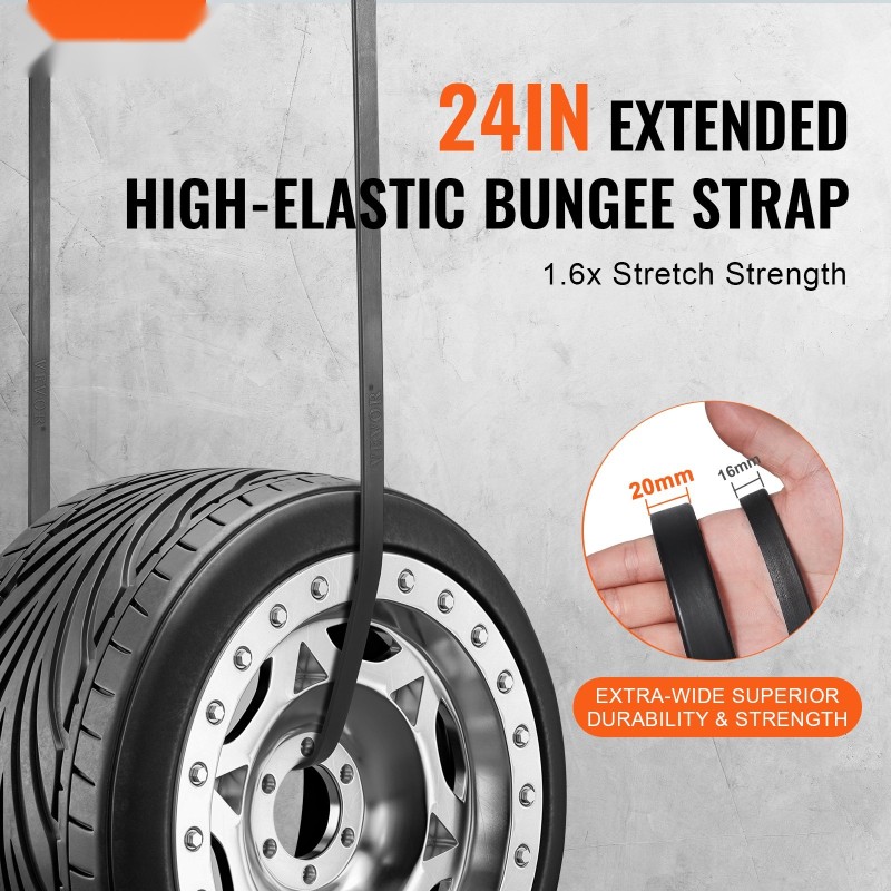 Joustoköysi litteä kuminen 20 mm 61 cm 10 kpl teräskoukuilla musta