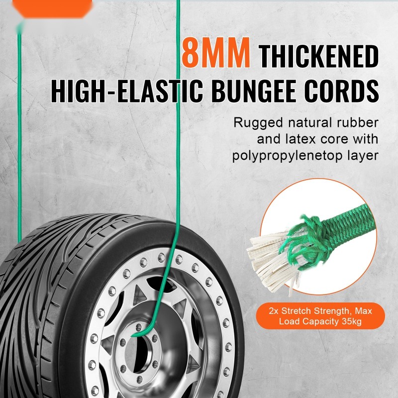 Kolmenkymmenen osan joustoremmisarja kahdeksan millimetriä polypropeenia ja kumia säänkestävä karabiinihakasilla