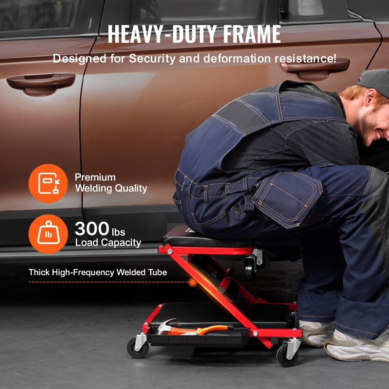 Mekaanikon makuualusta ja jakkara hiiliteräsrunko 914 mm pituus 136,1 kg kantavuus