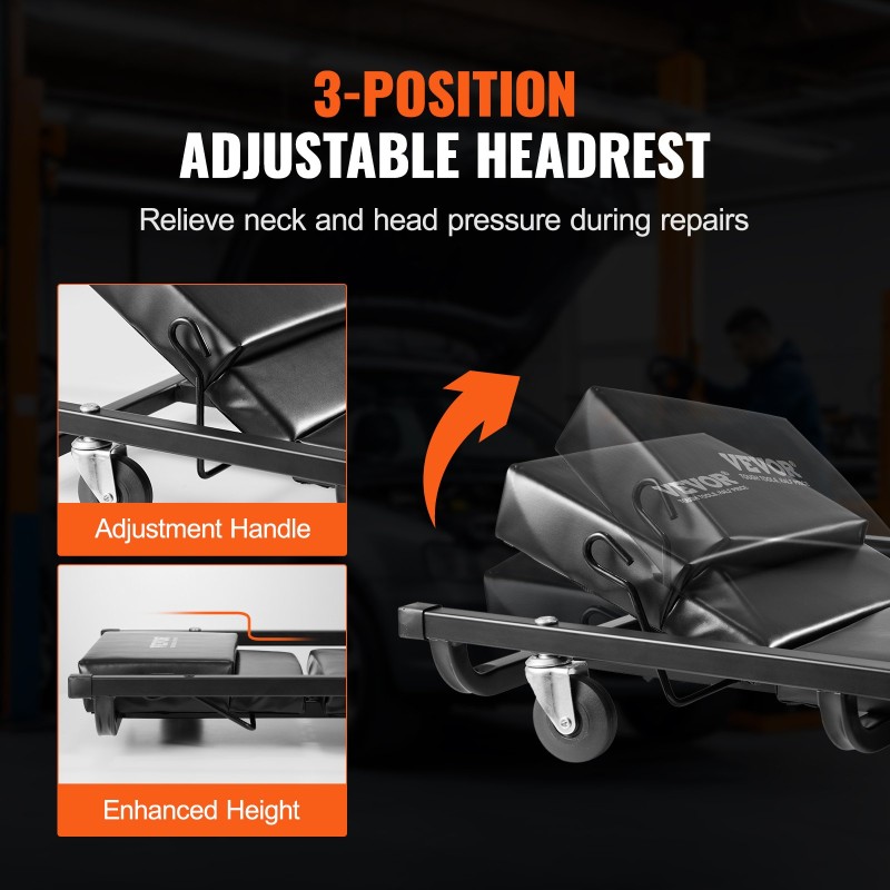 Mekaanikon makuualusta 1016 mm hiilirakenneteräsrunko 136,1 kg pehmustettu säädettävä niskatuki