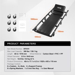 Mekaanikon makuualusta 1016 mm hiilirakenneteräsrunko 136,1 kg pehmustettu säädettävä niskatuki