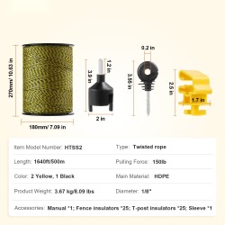 Sähköaitalanka HDPE 500 m 6 ruostumatonta säiettä 25 ja 25 eristintä
