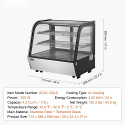 Kylmävitriini ruostumatonta terästä ja karkaistua lasia 115 l 2-tasoinen LED-valaistus leipomoille