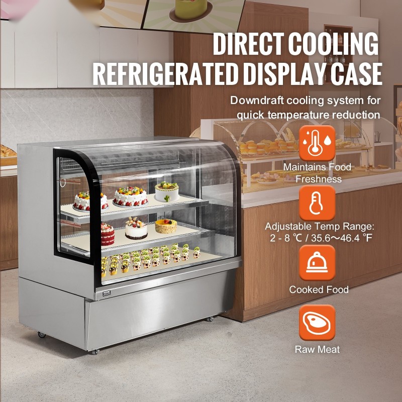 Kylmävitriini 505 l kaksitasoinen leivonnaisille suora jäähdytys LED-valaistus pyörillä