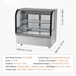 Kylmävitriini 505 l kaksitasoinen leivonnaisille suora jäähdytys LED-valaistus pyörillä