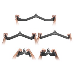 LAT vetotankosetti kaapelikoneeseen teräsrunko kumipinnoitetut 5 erilaista kahvaa karabiineilla musta