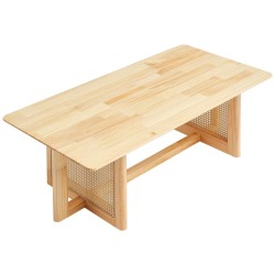 Sohvapöytä suorakulmainen kumipuutasolla ja rottinkialatasolla 120 senttimetriä leveä