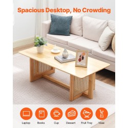 Sohvapöytä suorakulmainen kumipuutasolla ja rottinkialatasolla 120 senttimetriä leveä