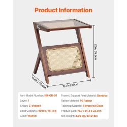 Sohvapöytä Z-muotoinen karkaistulla lasikannella bambujaloilla rottinkipunoksella 1-tasoinen pähkinänvärinen