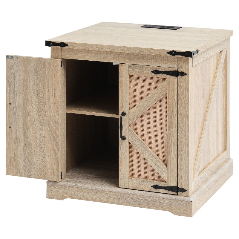 Suorakulmainen sohvapöytä PE-rottinki MDF-runko 2-kerroksinen säilytys pistorasialla