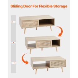 Sohvapöytä suorakulmainen kaksitasoinen MDF pöytätaso PE rottinki liukuovilla massiivipuujalat 105 cm