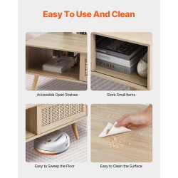 Sohvapöytä suorakulmainen kaksitasoinen MDF pöytätaso PE rottinki liukuovilla massiivipuujalat 105 cm