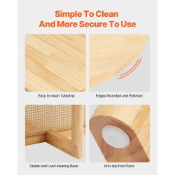 Sohvapöytä pyöreä rottinkinen kumipuinen pöytätaso 85 cm halkaisija korkeus 42 cm säilytöhylly