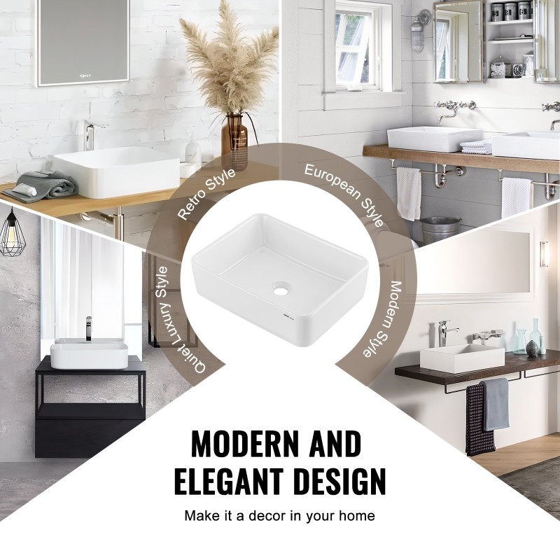 Keraaminen suorakulmainen syvä tasoallas 482 x 373 x 135 mm valkoinen