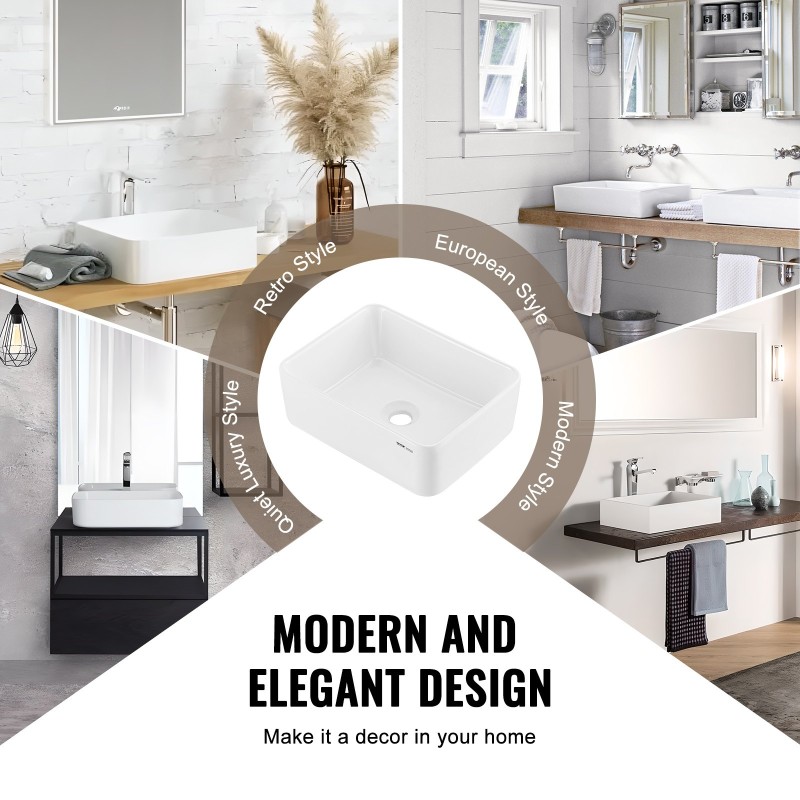 Keraaminen suorakaiteinen pöytätason pesuallas 406 x 305 mm valkoinen