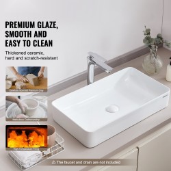 Malja-allas keraaminen suorakulmainen 609x351x112mm valkoinen tason päälle asennettava