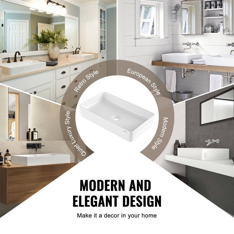 Malja-allas keraaminen suorakulmainen 609x351x112mm valkoinen tason päälle asennettava