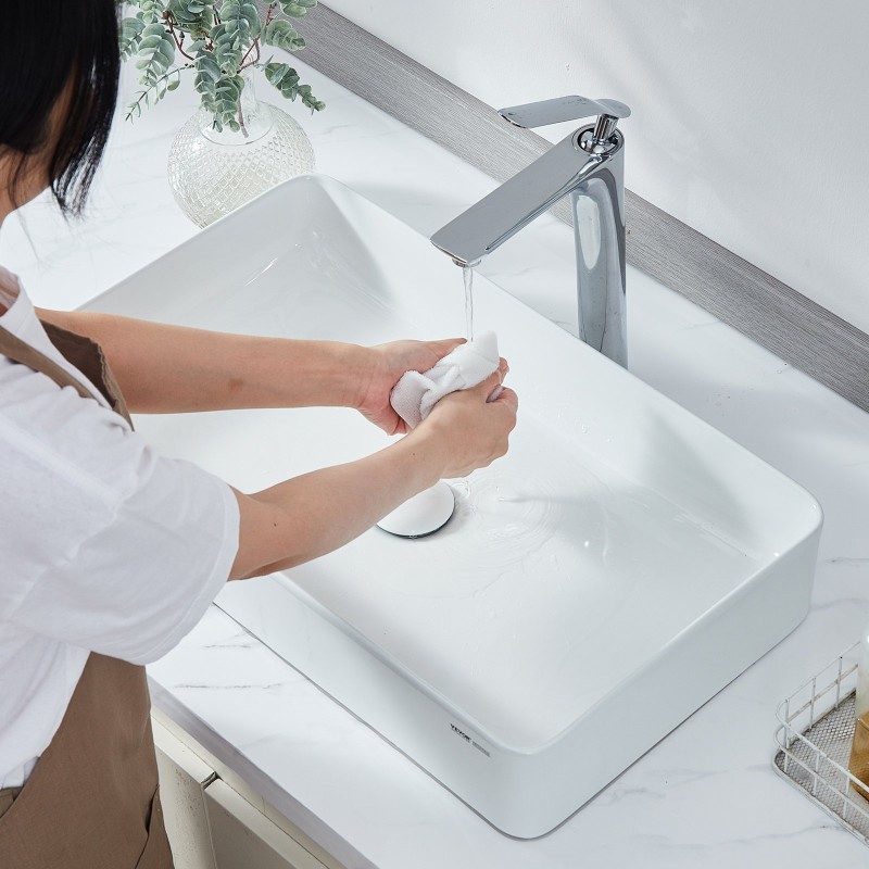 Malja-allas keraaminen suorakulmainen 609x351x112mm valkoinen tason päälle asennettava