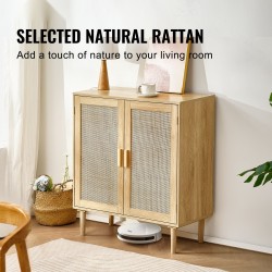 Rottinkikaappi melamiinirungolla luonnollinen puunsävy 2 magneettista ovea säädettävät hyllyt