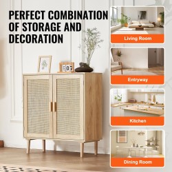 Rottinkikaappi melamiinirungolla luonnollinen puunsävy 2 magneettista ovea säädettävät hyllyt