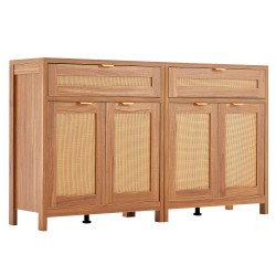 Rottinkikaappipari 2 kpl muovirottinki 4 magneettiovea 2 laatikkoa säädettävät hyllyt luonnonpuu