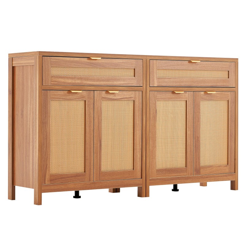 Rottinkikaappipari 2 kpl muovirottinki 4 magneettiovea 2 laatikkoa säädettävät hyllyt luonnonpuu