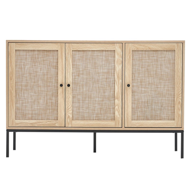 Rottinkikaappi muovirottinkiovilla MDF ja rautarunko 1200x360x800 mm 3 magneettiovea säädettävät hyllyt