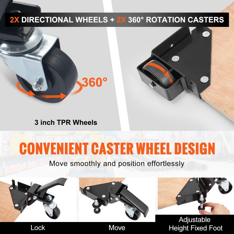 Siirrettävä raskas alusta Q235-hiiliteräs 181,4 kg kantavuus lukittavat pyörät puuntyöstöön