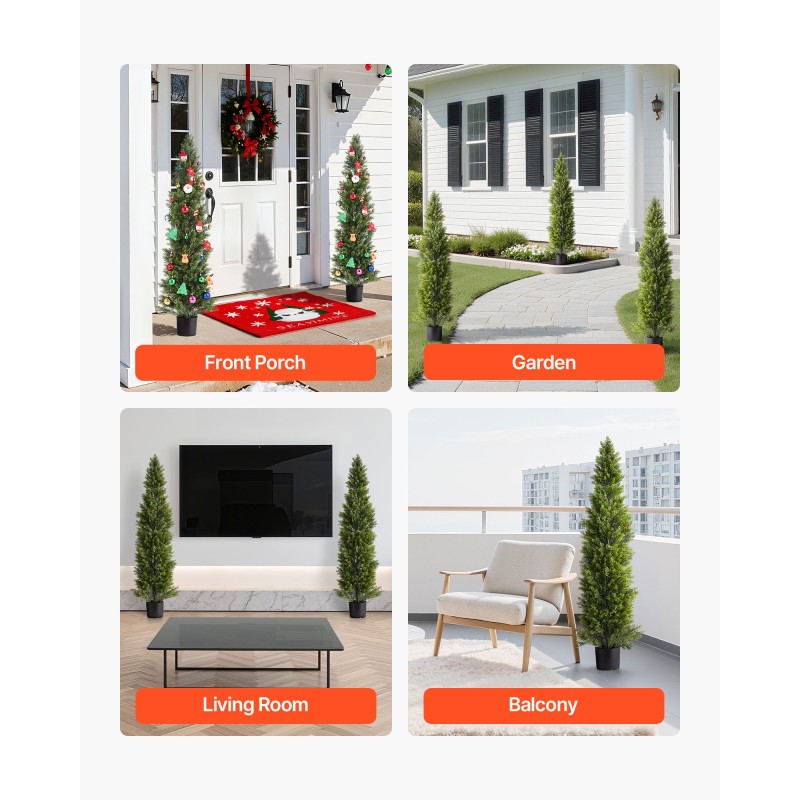 Tekokatajapuut 2 kpl 1524 mm polyeteenilehdet rautarunko sementtijalustalla ulkokäyttöön