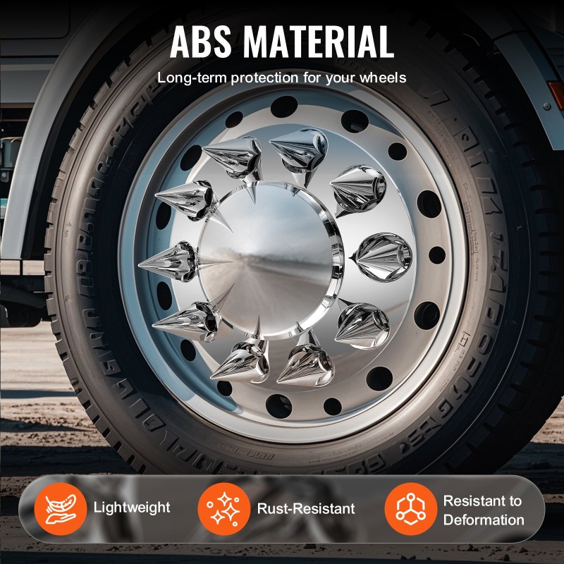 Akselinsuojasarja ABS hopeanvärinen piikkimallinen 2 etu ja 4 taka 10-reikäisille vanteille