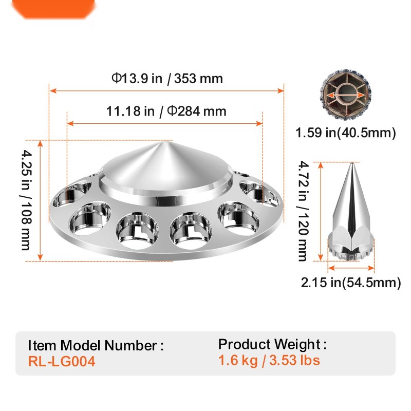 Etuakselin piikkimäinen vannekehä ja mutterinsuojat ABS 10-reikäisille vanteille
