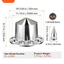 Takapyörän akselinsuojasarja ABS-muovi kirkas hopea 10-reikäisille vanteille 11,25 tuuman pulttijako