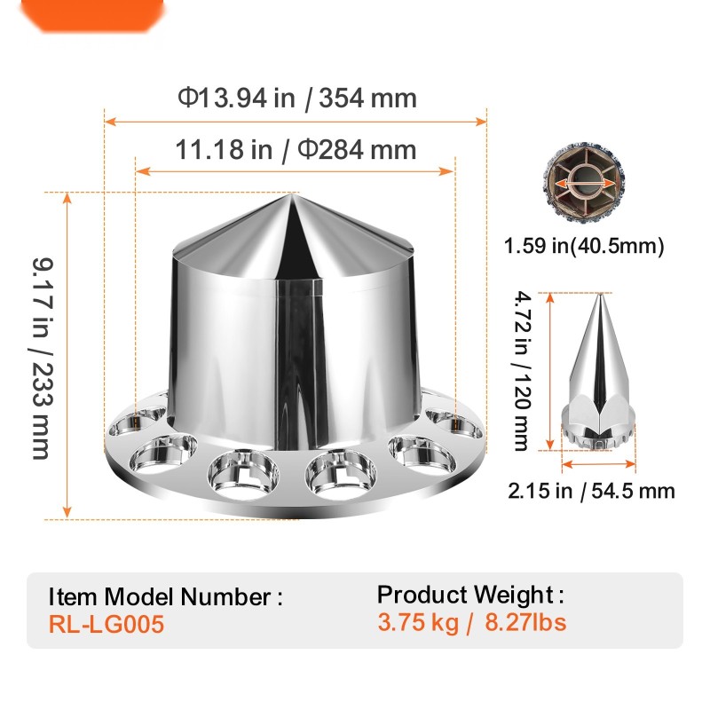 Takapyörän akselinsuojasarja ABS-muovi kirkas hopea 10-reikäisille vanteille 11,25 tuuman pulttijako