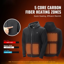 Lämmitettävä vetoketjuhuppari 5 lämmitysvyöhykettä 7.4V akku M musta