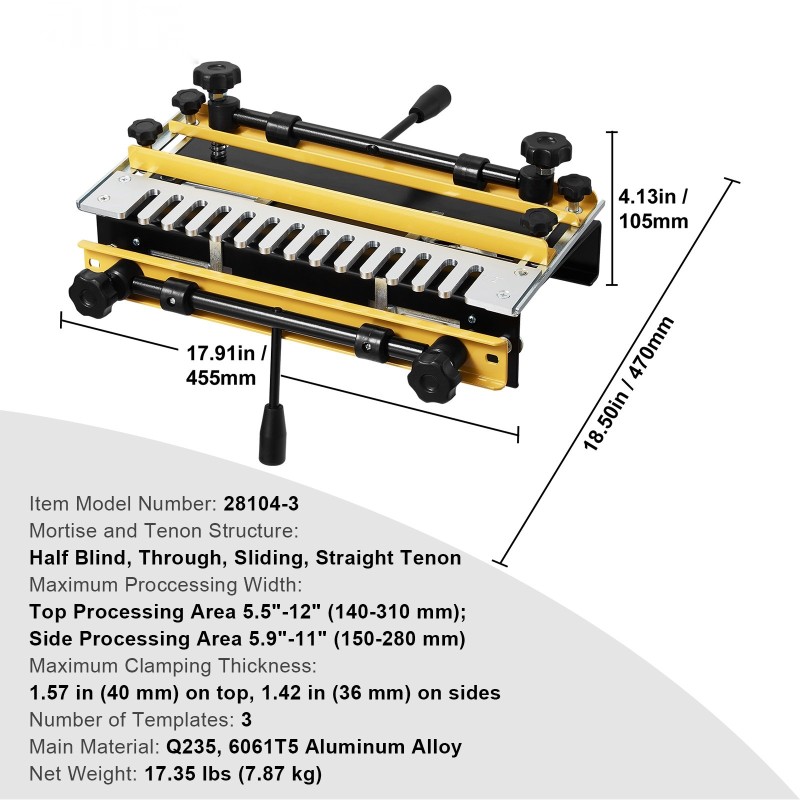 Ponsijigi paksunnettu alumiiniseosrunko 30,5 cm työstöleveys 3 mallinetta 4 terää